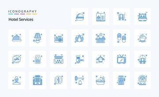 25 blaue Icon-Packs für Hoteldienstleistungen vektor