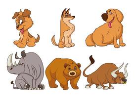 grupp av sex djur komiska seriefigurer vektor