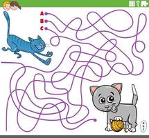 pädagogisches Labyrinthspiel mit verspielten Cartoonkatzen vektor