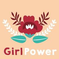 flicka power affisch med bokstäver och blomma vektor