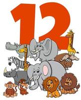Nummer zwölf für Kinder mit Cartoon-Tiergruppe vektor