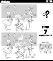 Unterschiede Aufgabe mit Vögeln Malbuch Seite vektor