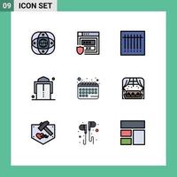 9 thematische Vektor-Fülllinien-Flachfarben und bearbeitbare Symbole für bearbeitbare Vektordesign-Elemente für Zeitplan, Terminspeicher, Gürtel, Gürtel vektor