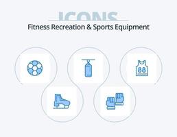 Fitness Erholung und Sportgeräte blau Icon Pack 5 Icon Design. Shirt. Sandsack. Sport. Boxen. Sport vektor