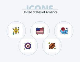 USA-Linie gefüllt Icon Pack 5 Icon Design. Zustand. Helm. Polizeizeichen. Fußball. USA vektor