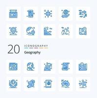 20 Geographie blaue Farbe Icon Pack wie Reisenachrichten Tabelle Globus Blog Ziel vektor