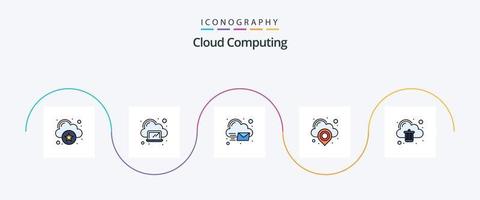 Cloud-Computing-Linie gefülltes flaches 5-Icon-Paket einschließlich Löschen. Stift. Wolke. Karte. Wolke vektor