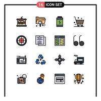 Flache, farbgefüllte Linienpackung mit 16 universellen Symbolen der Abzeichen-Einkaufsdatei E-Commerce-Warenkorb editierbare kreative Vektordesign-Elemente vektor