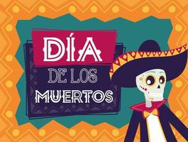 dia de los muertos-kort med mariachi-skalle vektor