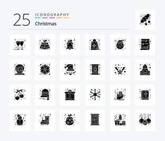 Christmas 25 Solid Glyph Icon Pack inklusive Klaus. Schnee. Glocke. Einkaufen. Weihnachten vektor