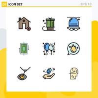 Gruppe von 9 modernen Filledline-Flachfarben, die für Datensynchronisations-Feiertagshut-Spiele editierbare Vektordesign-Elemente festgelegt wurden vektor