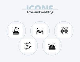 Hochzeits-Glyphen-Icon-Pack 5 Icon-Design. Esstisch. Fall. Kasten. Abendessen. Ring vektor
