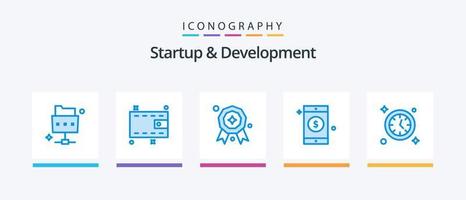 börja och utveckling blå 5 ikon packa Inklusive . pris. tid. Kolla på. kreativ ikoner design vektor
