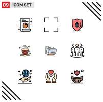 Stock Vector Icon Pack mit 9 Zeilen Zeichen und Symbolen für Datumsdatei schützen Liebe Kaffee editierbare Vektordesign-Elemente