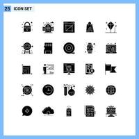 universelle Symbolsymbole Gruppe von 25 modernen soliden Glyphen von Kite-Kind-Bild-Ernte-Einkaufshandtasche editierbare Vektordesign-Elemente vektor