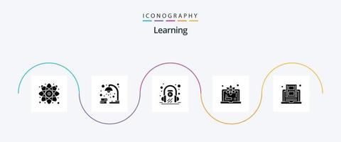inlärning glyf 5 ikon packa Inklusive utbildning. lära sig. studie. grad. spela vektor