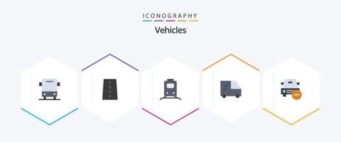 fordon 25 platt ikon packa Inklusive bil. skåpbil. väg. resa. tåg vektor