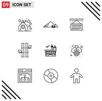 Stock Vector Icon Pack mit 9 Zeilenzeichen und Symbolen für natürliche grüne Baumwaldstadtleben editierbare Vektordesign-Elemente