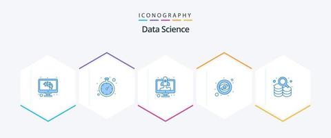 Data Science 25 Blue Icon Pack inklusive Daten. Sicht. Computer. Sicht. Start-up vektor