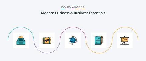 Moderne Business- und Business-Essentials-Linie gefülltes Flat 5-Icon-Pack inklusive Verbindung. Geschäft. Gepäck. Globus. Portfolio vektor
