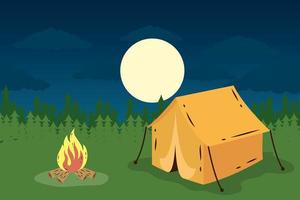 Campingzelt mit Lagerfeuernachtszene vektor