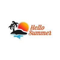 Hej sommar baner. typografi affisch med Sol och text. solig design för strand fest, sommar samling kläder, social media innehåll vektor