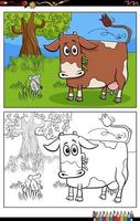 Cartoon lustige Kuh auf Weide Malbuch Seite vektor