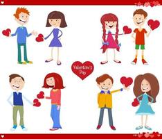 Valentinstag Cartoon Illustration Liebe mit Mädchen und Jungen gesetzt vektor