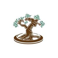 Logo-Sammlung, abstrakter geometrischer Business-Icon-Set, grüne Bonsai-Silhouette eines Baums, Naturprodukt-Logo-Design-Vektorvorlage vektor