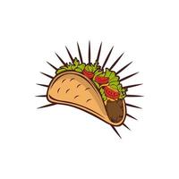 Stilisierte heiße, frisch zubereitete mexikanische Tacos-Logo-Vorlage, Vektorillustration isoliert auf weißem Hintergrund. kreative zweifarbige scharfe und würzige, mexikanische taco-logotypvorlage, streetfood-ikone vektor