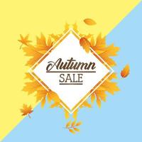 Herbst Sale Banner mit Laub und Diamantrahmen vektor