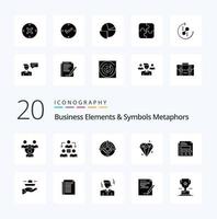 20 Business-Elemente und Symbole Metaphern solides Glyphen-Icon-Pack wie Restaurant-Präsentation-Diamound-Blatt-Bericht vektor