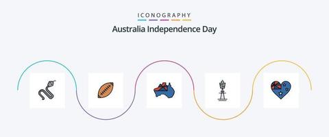 Australien oberoende dag linje fylld platt 5 ikon packa Inklusive byggnad. Australien. rugby boll. flagga. Karta vektor