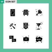 Stock Vector Icon Pack mit 9 Zeilenzeichen und Symbolen für Internet-Steak-Bildung Fleischhammer editierbare Vektordesign-Elemente