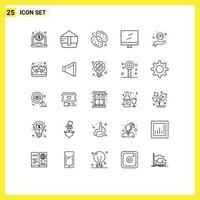 Stock Vector Icon Pack mit 25 Linienzeichen und Symbolen für die Unterstützung Hilfe Lebensmittel FAQ Anzeige editierbarer Vektordesign-Elemente