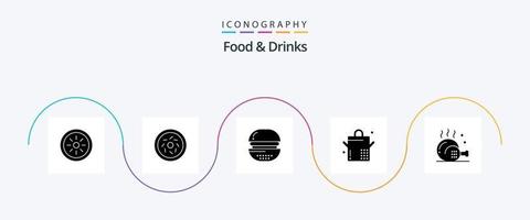 Essen und Getränke Glyph 5 Icon Pack inklusive Mahlzeit. Getränke. Getränke. Kochen. Topf vektor