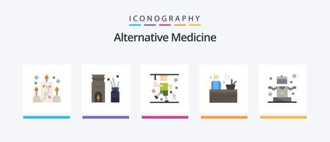 Alternativmedizin Flat 5 Icon Pack einschließlich Menschen. Wohlbefinden. Unfall. Spa. heiß. kreatives Symboldesign vektor