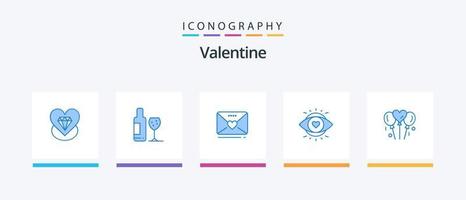 valentine blå 5 ikon packa Inklusive kärlek. ljus. SMS. utbildning. öga. kreativ ikoner design vektor