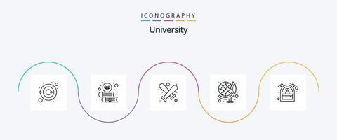 universitet linje 5 ikon packa Inklusive skola. baseboll. klot. utbildning vektor