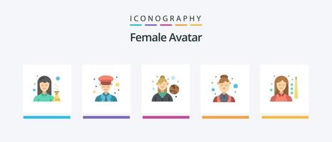 kvinna avatar platt 5 ikon packa Inklusive biljard. hälsa. polis. kvinna. utomhus- spel. kreativ ikoner design vektor