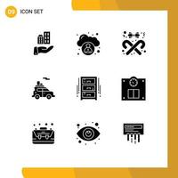 Stock Vector Icon Pack mit 9 Zeilenzeichen und Symbolen für Möbel im Fahrzeugstil Transport automatisch editierbare Vektordesign-Elemente