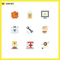 Stock Vector Icon Pack mit 9 Zeilen Zeichen und Symbolen für Werkzeugschlüssel Kinomedizin medizinische editierbare Vektordesign-Elemente