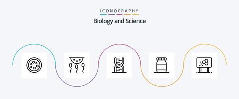 Biologie Linie 5 Icon Pack inklusive Biochemie. Flasche. Labor. genetisch. Code vektor