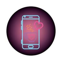 Smartphone mit Sprechblase im Neonlicht, Valentinstag vektor