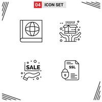 Stock Vector Icon Pack mit 4 Zeilen Zeichen und Symbolen für Kartenbanking E-Commerce Handdokument editierbare Vektordesign-Elemente