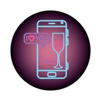 Smartphone mit Sprechblase im Neonlicht, Valentinstag vektor