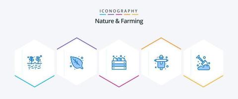 natur och jordbruk 25 blå ikon packa Inklusive jordbruk. lantbruk. äpplen. fågelskrämma. bruka vektor