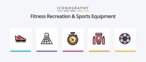 Fitness-, Erholungs- und Sportausrüstungslinie gefüllt mit 5 Symbolpaketen, einschließlich Basketball. Sport. Ball. Spiel. Ball. kreatives Symboldesign vektor