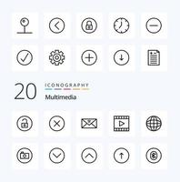 20 Multimedia-Zeilen-Icon-Packs wie Video-PMultimedia-Umschlagmedien PMultimedia vektor