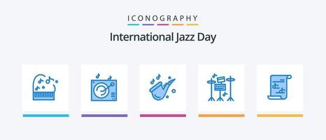 International Jazz Day Blue 5 Icon Pack inklusive . Musik. spielen. Medien. Musik. kreatives Symboldesign vektor
